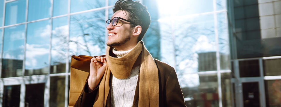 Happy man in the winter