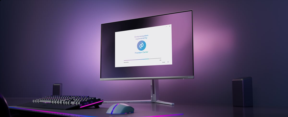 Philips Evnia monitor set up for Precision center
